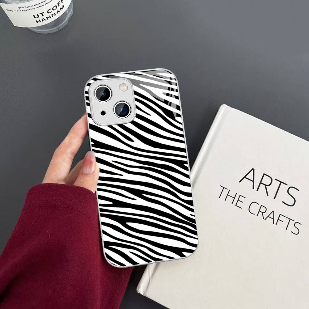 Zebra Print Clip Art For IPhone 14 13 12 Mini 11 Pro XS Max X XR 14 Plus Tempered Glass Cover