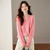 Damen Oversize V-Ausschnitt Kaschmir-Mischung Strickpullover