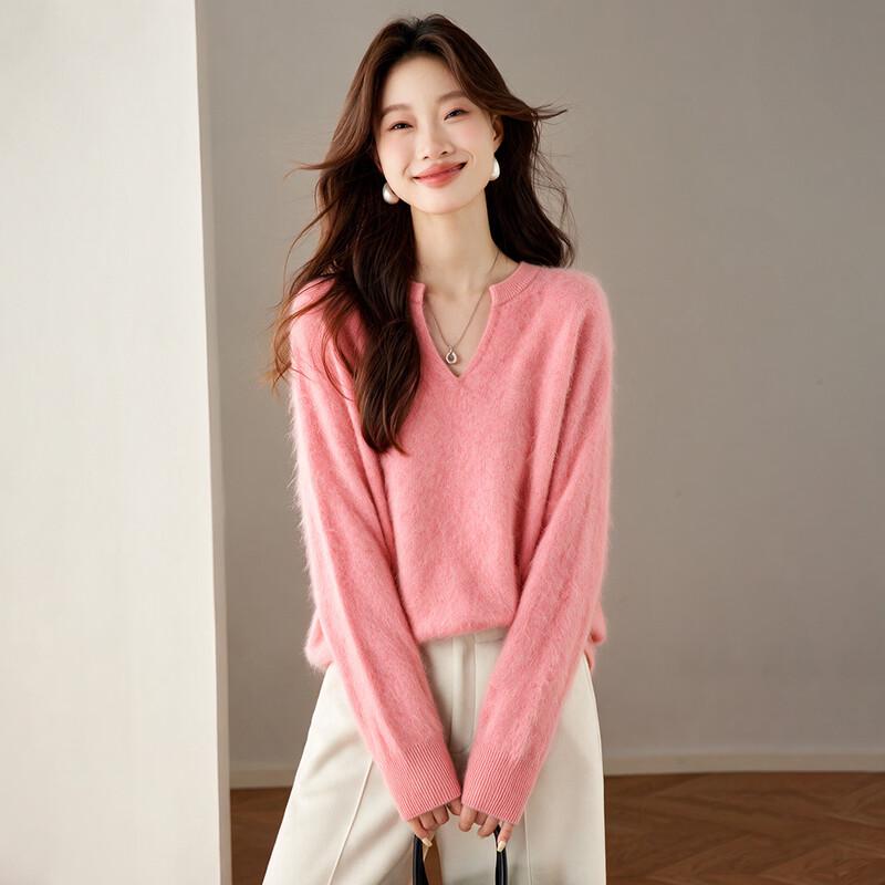 Damen Oversize V-Ausschnitt Kaschmir-Mischung Strickpullover