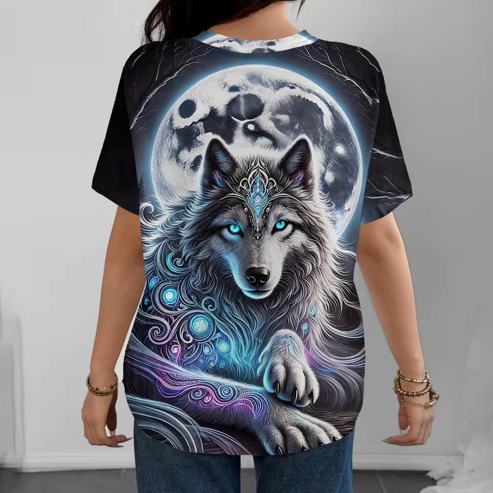 Women's Round Neck T-shirt Summer Casual Fashion Short-sleeved Top 3D Cat Print Animal Pattern Large Size Women's Clothing