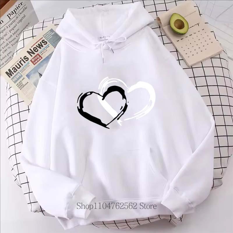 Women Clothing Heart Print Hoodie Autumn Winter Outdoor Sports Fashion Casual Long Sleeve Pullover Women Fleece Sweatshirts
