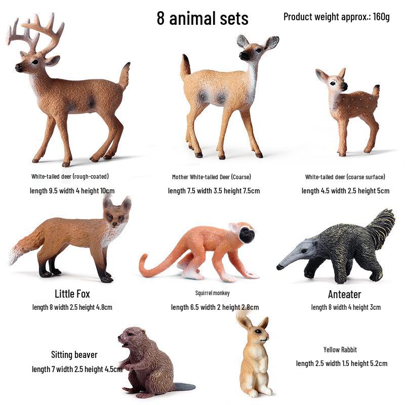 Wild Jungle Animal Models: Mini Pig, Deer, Fox, Squirrel, Elk & Raccoon Toys