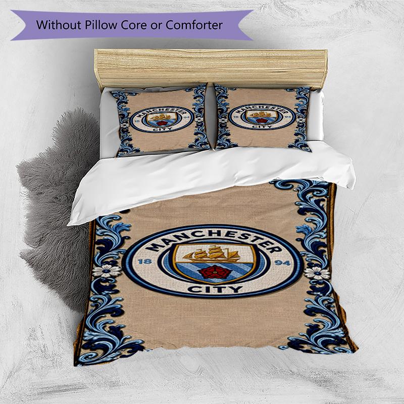 3pcs Duvet Cover Set (1*Duvet Cover + 2*Pillowcase, Without Core),Manchester City FC Print Bedding Set, Bedroom Decor, All‑Season, Birthday Gift