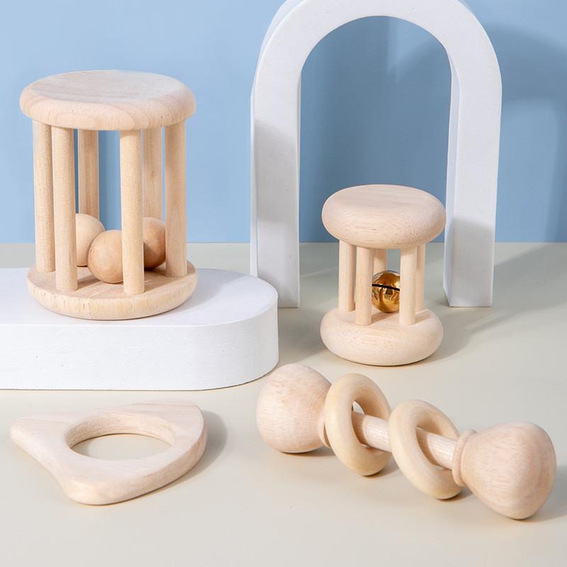 

Baby Wooden Natural Rattle Set Toy With Sounding Features For Kids Sensory Play
