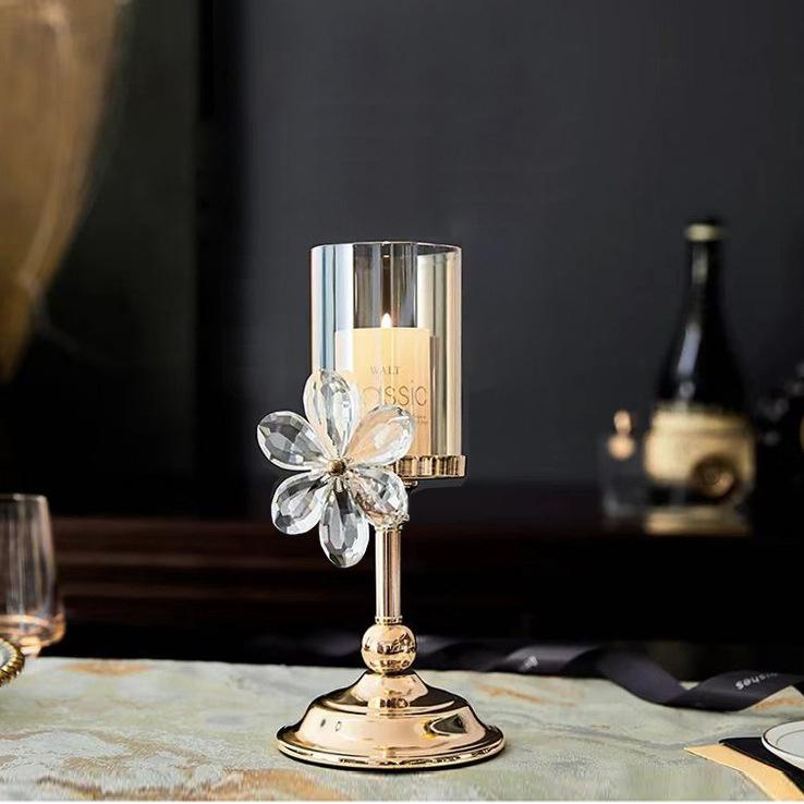 High Quality European Light Luxury Metal Crystal Candle Holder Factory Direct Sales Crystal Candle Holder for Wedding Decoration (Gold,Transparent Crystal Large)