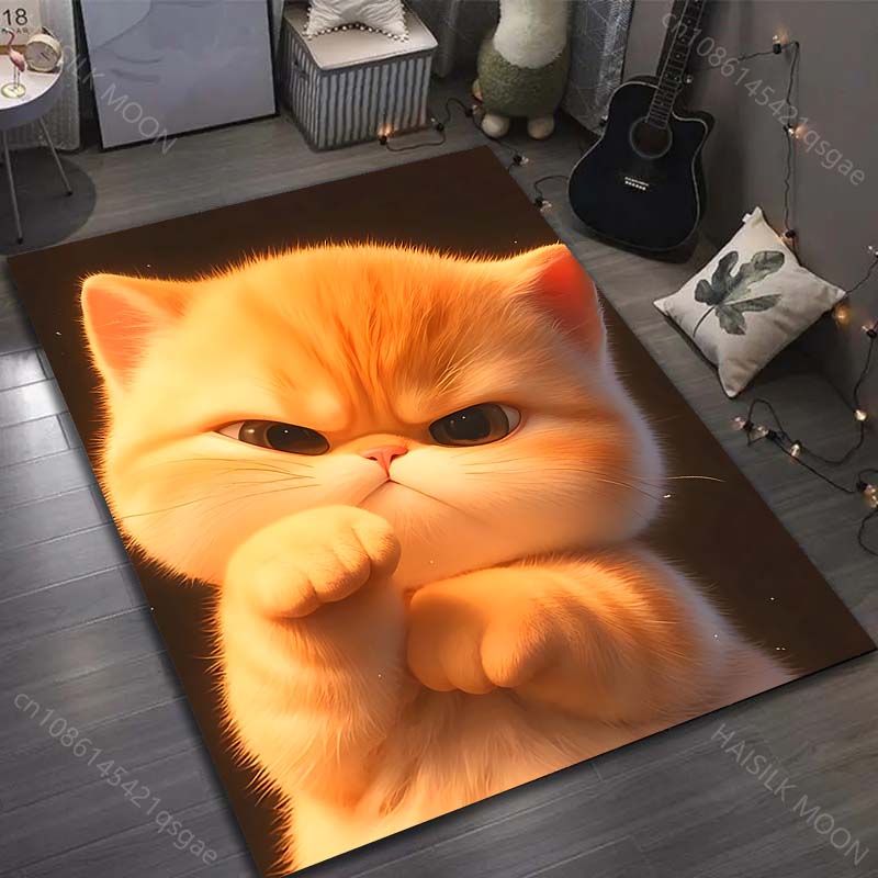 1PC Cute angry cat Pattern Carpet for Bedroom Living Room Bedside Sofa Floor Mat Modern Home Decor Area Rug Luxury Gift