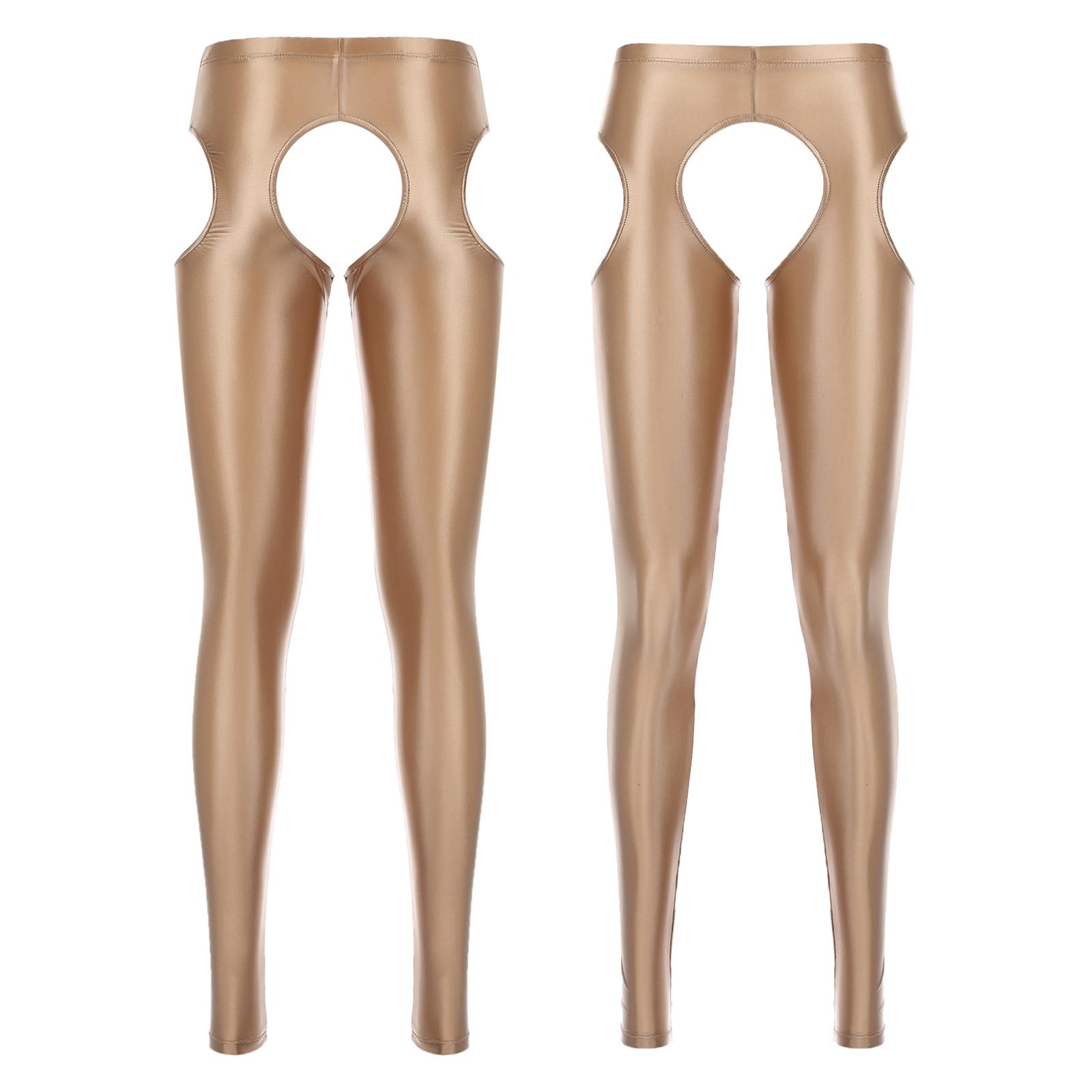 

Жіночі довгі легінси з відкритим кроком і еластичною талією, вузькі штани, нічний одяг One Size кавовий