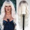 Cross-Border Water Wave Wigs European American Women's Fashionable Synthetic Hair Wig Brown Gradient Color Bangs Long Curly Hair