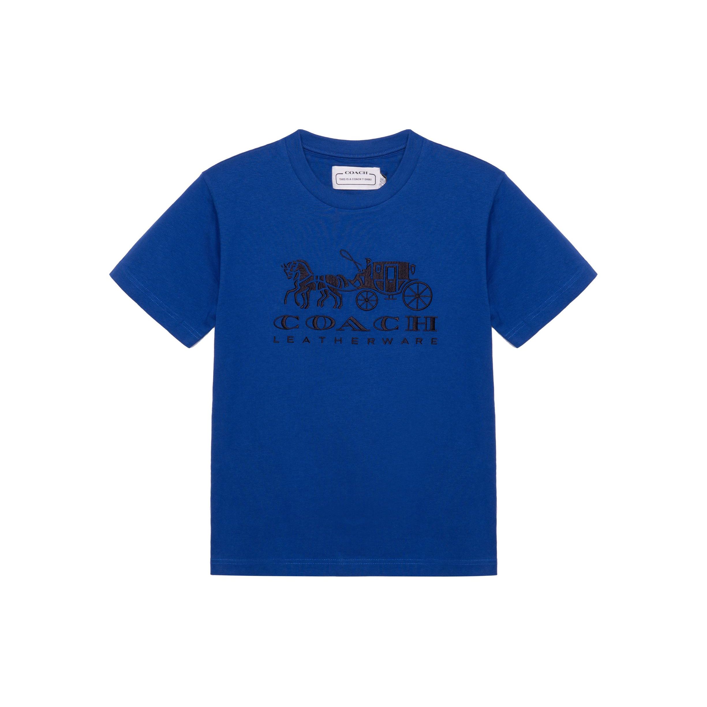Coach Ss22 Carriage Pattern Letter Print Short Sleeve T-Shirt Women tops Blue C9117-BLU XS