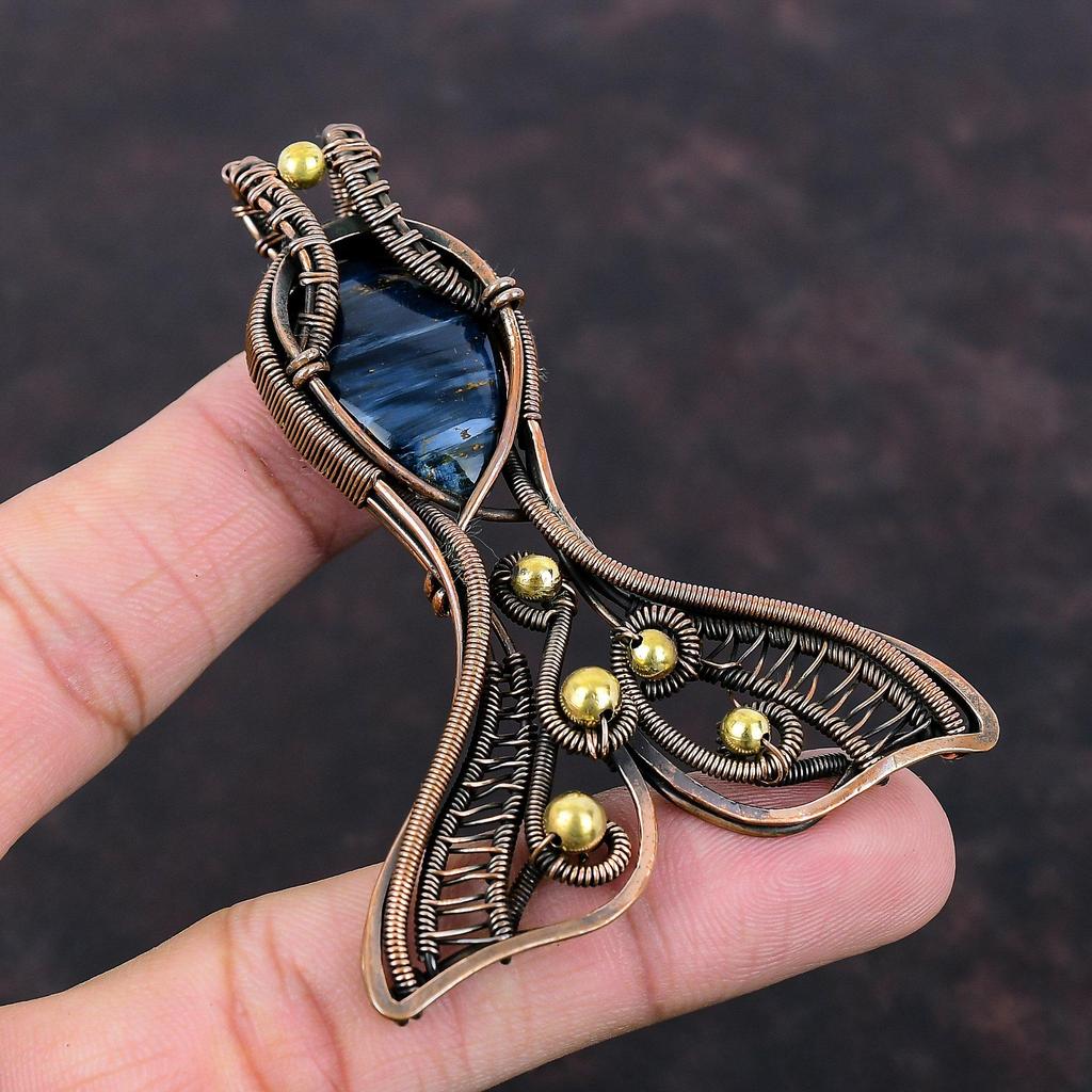 Pietersite Pendant Copper Wire Wrapped Pendant Fish Gemstone Pendant Handmade Pietersite Jewelry Boho Hippie Pendant Copper Jewelry For Gift