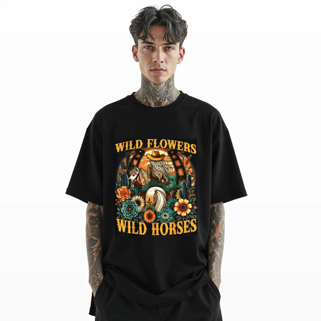 Wild Flowers Wild Horses T-Shirt – Western Cowgirl Graphic Tee with Horse A97