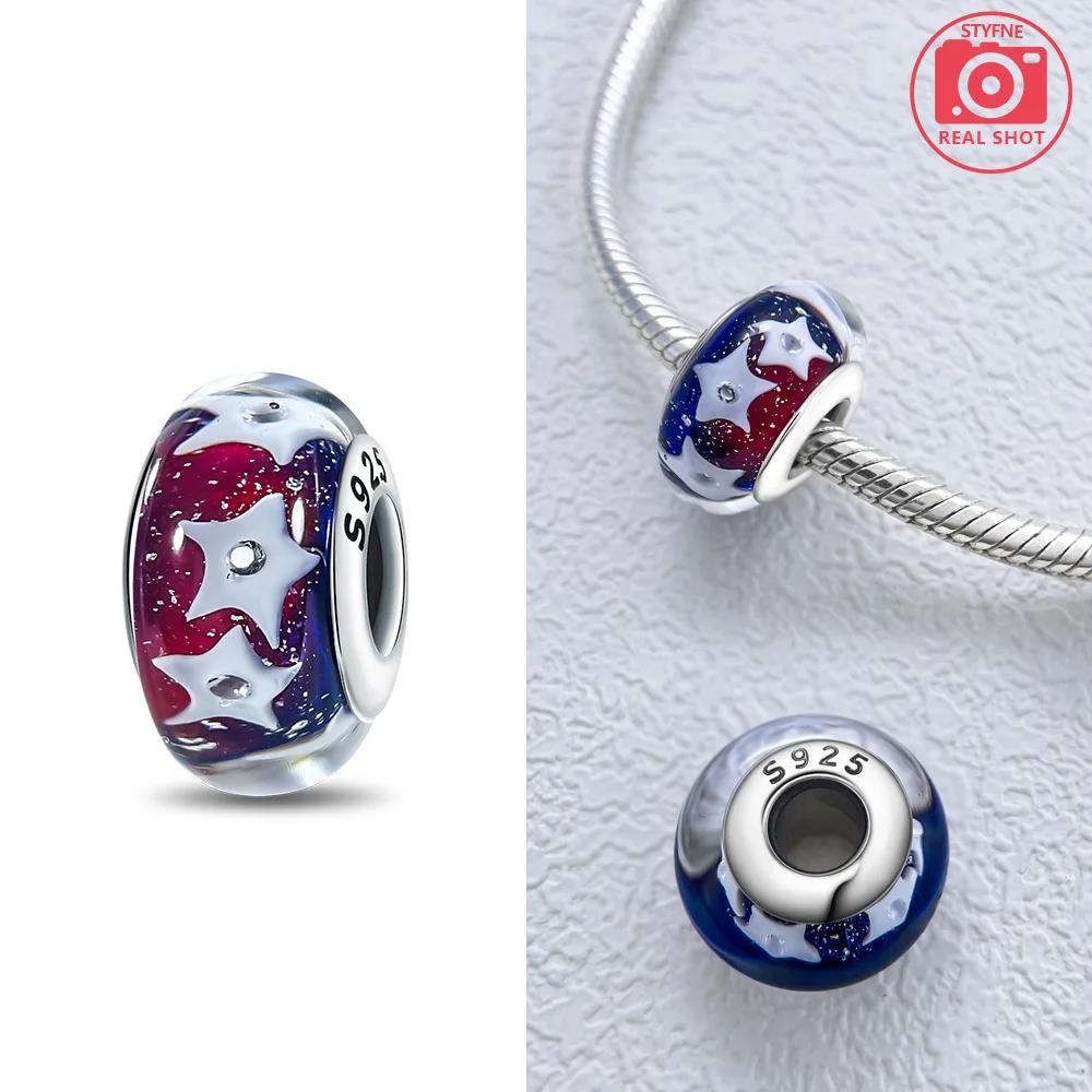 925 Silver Bracelet Women Diy Jewelry Gift Accessories Charms Beads Pink Murano Glass Blue Flower Butterfly Beads