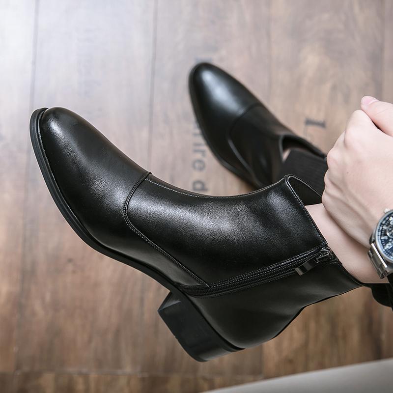 Móda 2025 Trend Podzim Zima Pánské Boty Vysoká Kvalita Pohodlná Kůže Pánské Kotníkové Boty Boční Zip Formální Obchodní Vysoké Pánské Boty