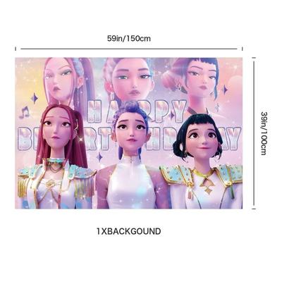 Kpop Djävulsjägare-tema födelsedagskalasartiklar, flaggdekoration, bakgrundstyg, ballonger och en slumpmässig luftpump