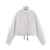 Women's High Neck Long Sleeve Polka Dot Jacket Loose Fit Two Piece Matching Mini Shorts Set Streetwear Spring Outfit