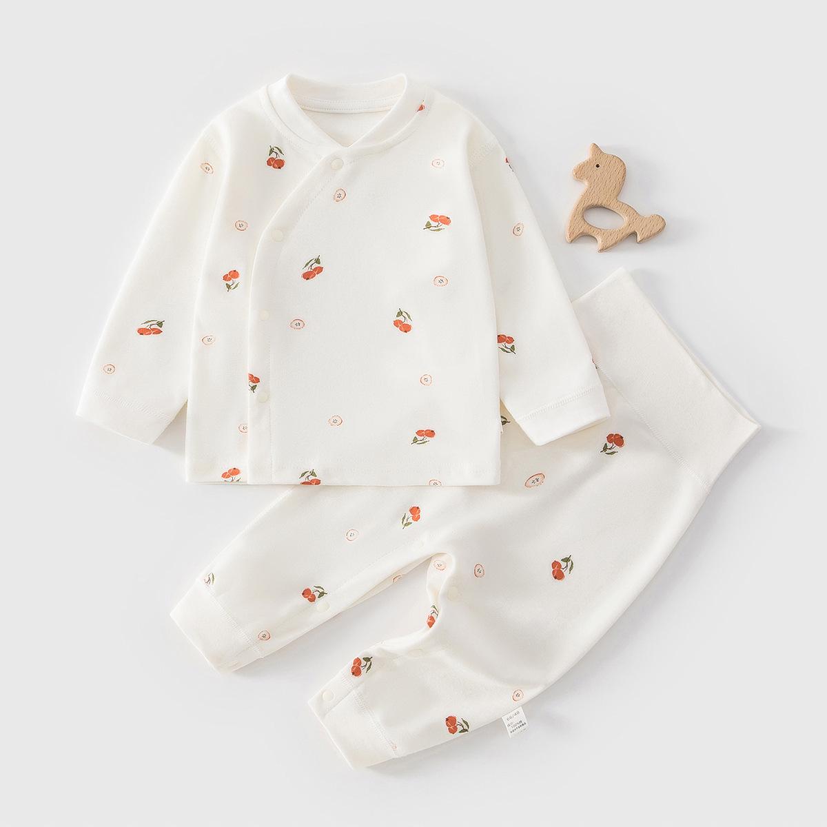 Pure Cotton Baby High-Waisted Two-Piece Set - Newborn Autumn Pajamas Size 90