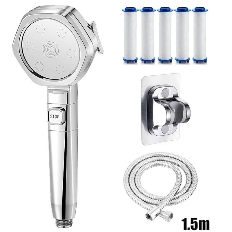 Showerhead four speed adjustment filter for shower knobs One click water stop bathroom accessories replete heads showers parts