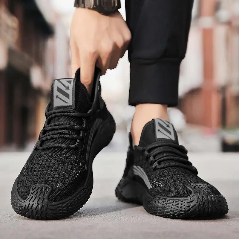 Fashion Running Men's Casual Sneakers Mesh Upper Black Without Leather On Clearance Gym Spring and Autumn Breathable Male Sports Shoes