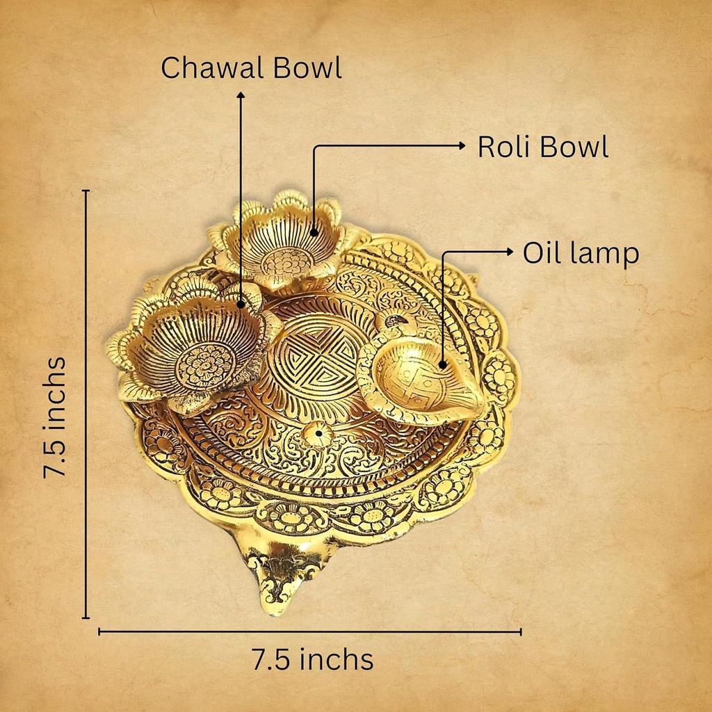 Wonder Care Aluminium Golden Color Plate for Puja Diwali Gift Items Deepawali