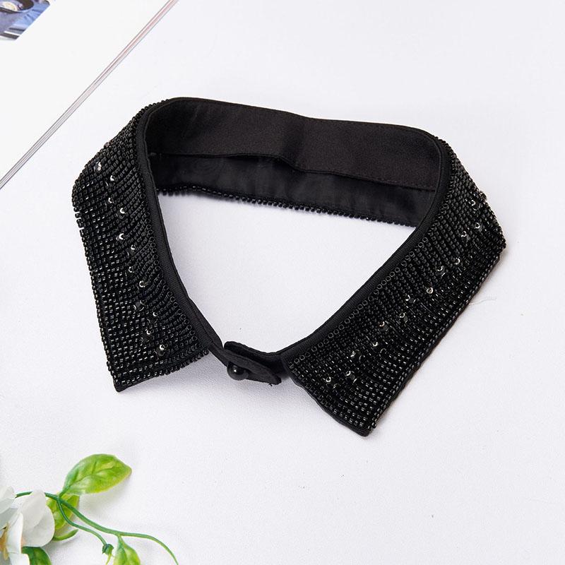 Retro Rhinestone False Collar Neckline Women Lapel Fake Collar Woman Embroidery Removable Detachable Tie Clothing Accessories