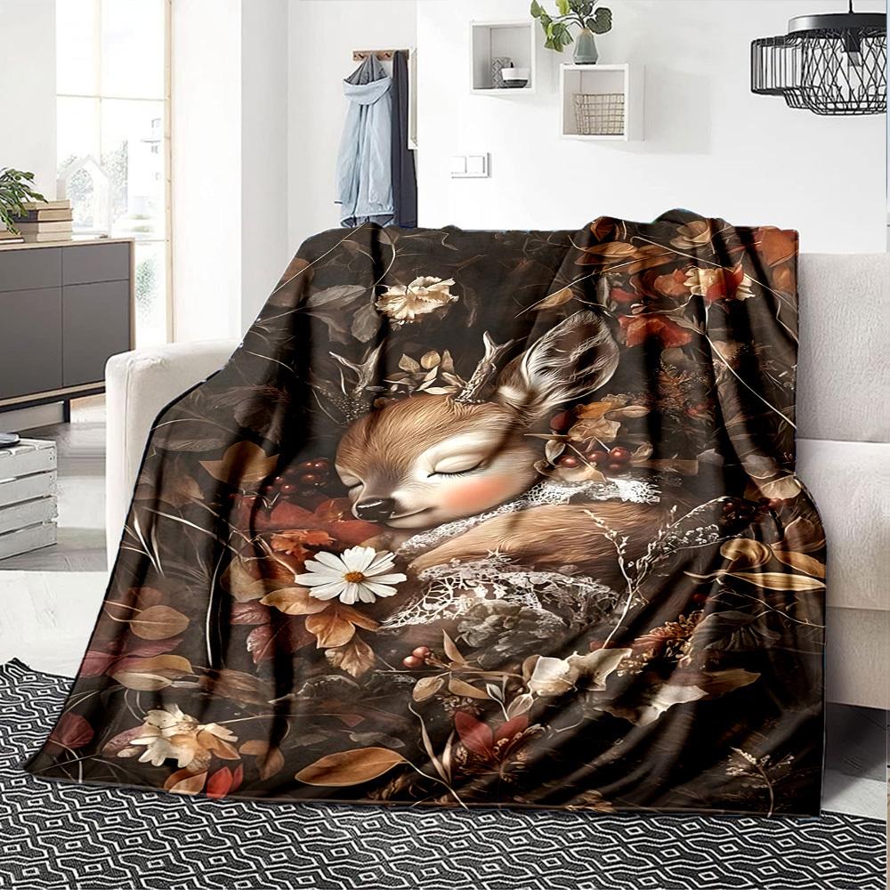 1pc Deer Name Blanket Lightweight Flannel Throw for Sofa Bed Travel Camping Livingroom Office Couch Chair