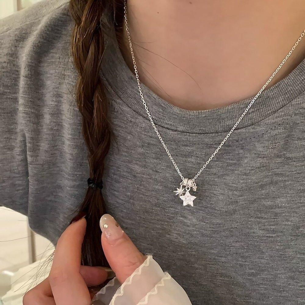Women's Silver Star Multi-Drop Choker Necklace