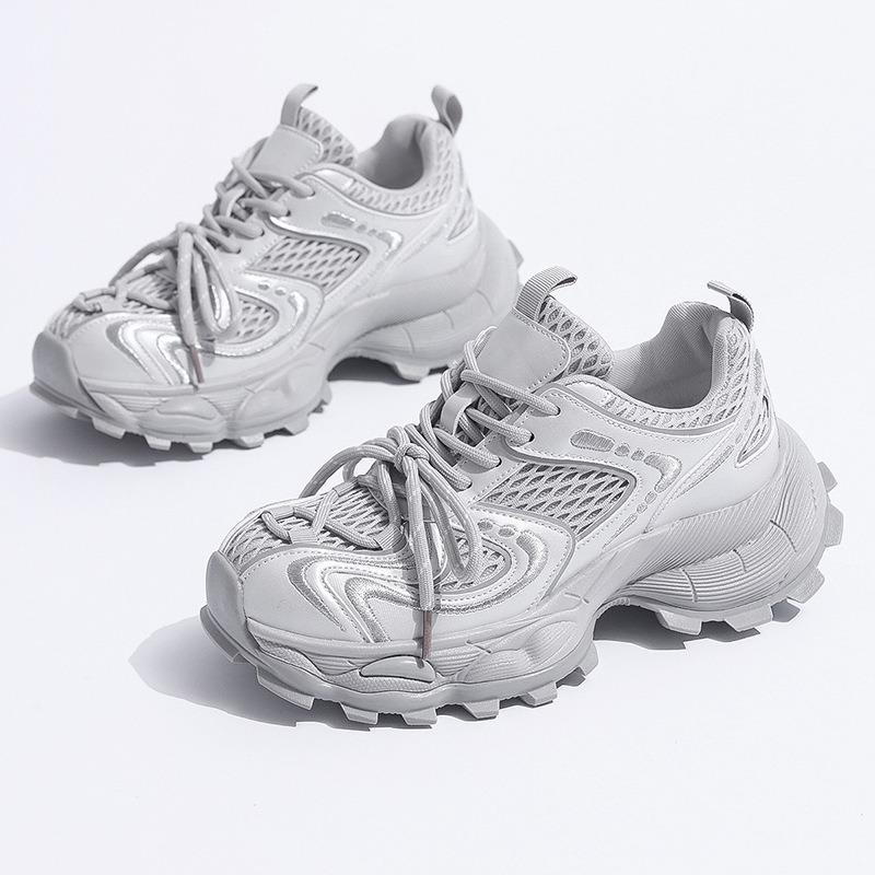 Leather Single Mesh Breathable Dad Shoes Women's Summer New Versatile Thick-soled Heightening Casual Sports Shoes
