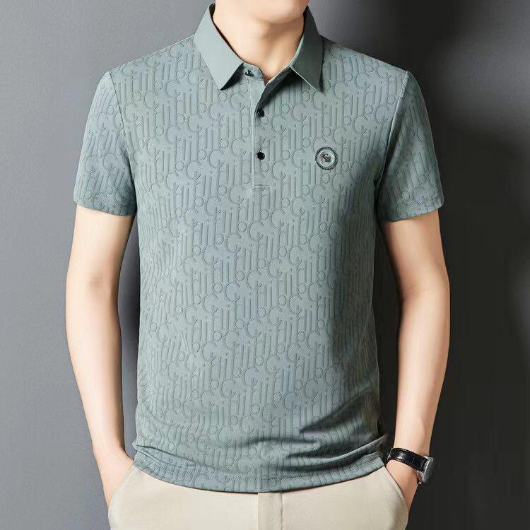 Casual Men's Short-Sleeved T-shirt Men's Summer New Young and Middle-Aged Jacquard Fashion Casual Polo Shirt