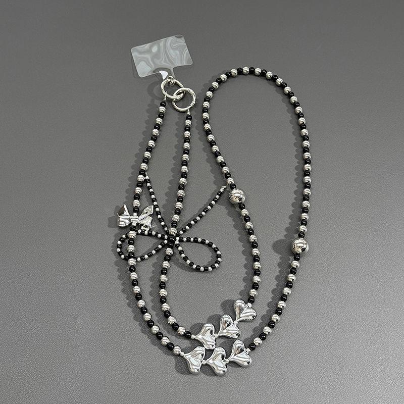 INS Silber Perle Herz Schleife Handykette Crossbody Hals hängend CCD Kamera Kette Taschenanhänger für Frauen