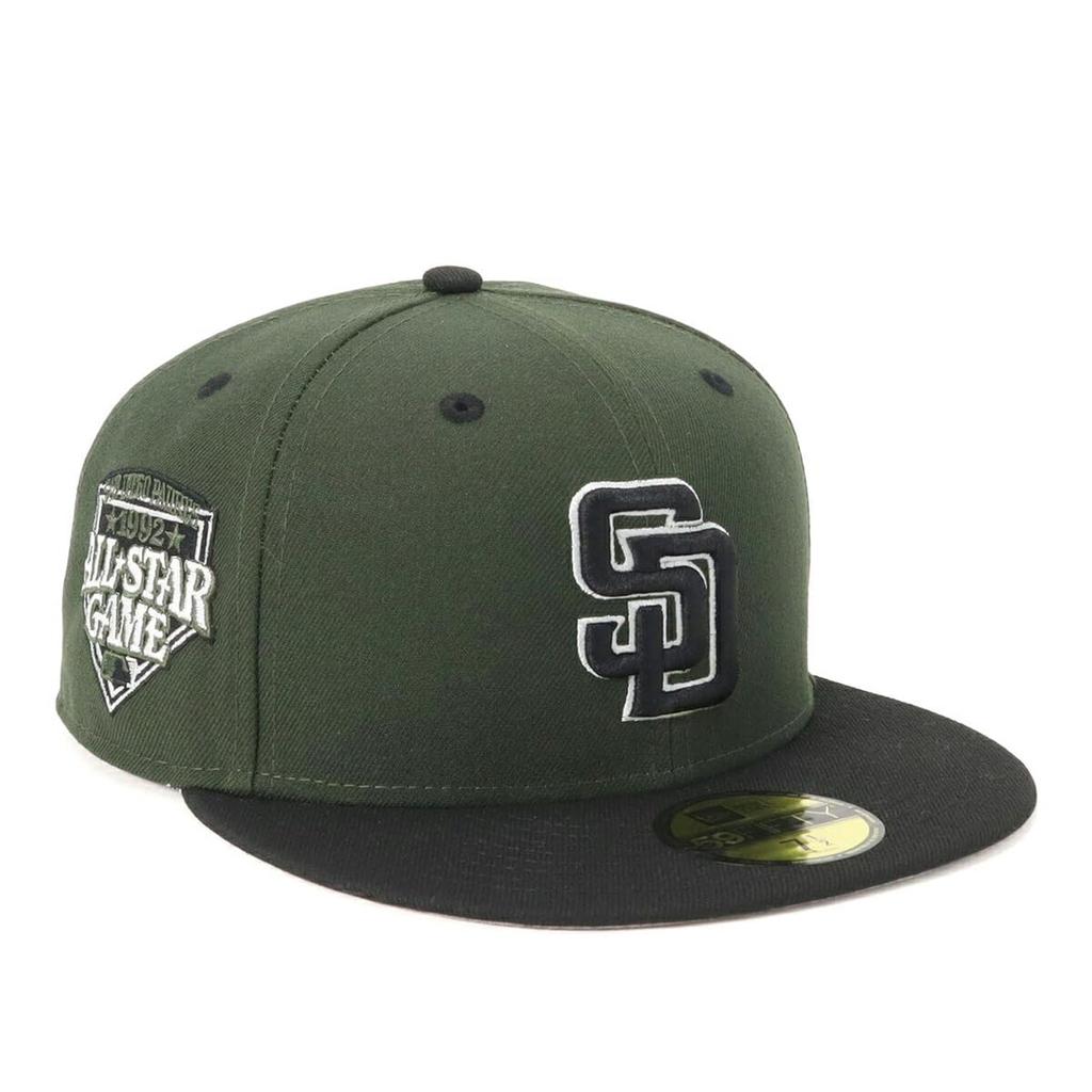 New Era 59FIFTY Cap by MLB San Diego SD Dark Seaweed with Side Under Exclusive To and Gokyu Fifty 5950 Side Patch Straight Flat Design for Spring and