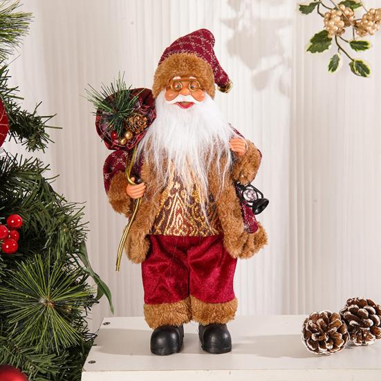 12" Santa Claus Figurine Christmas Standing Santa Claus Doll with Gifts for Holiday Home Office Table Decoration