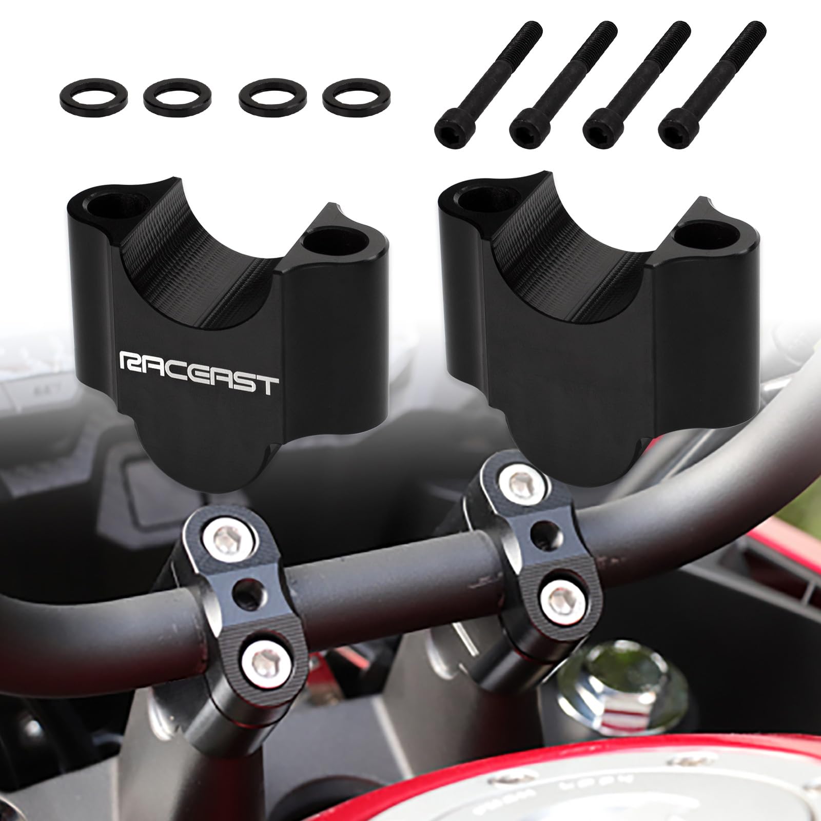 RACEAST Motorcycle Handlebar Risers, 30mm Raise for 28mm/28.6mm Handlebar Posts, Standard Bar CNC Machined, Durable, Rustproof, Compatible with Harley