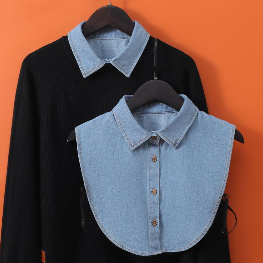 Adjustable Straps Detachable Collar Round Neck Shirt Collar Simple Denim Fake Collar  Autumn Winter