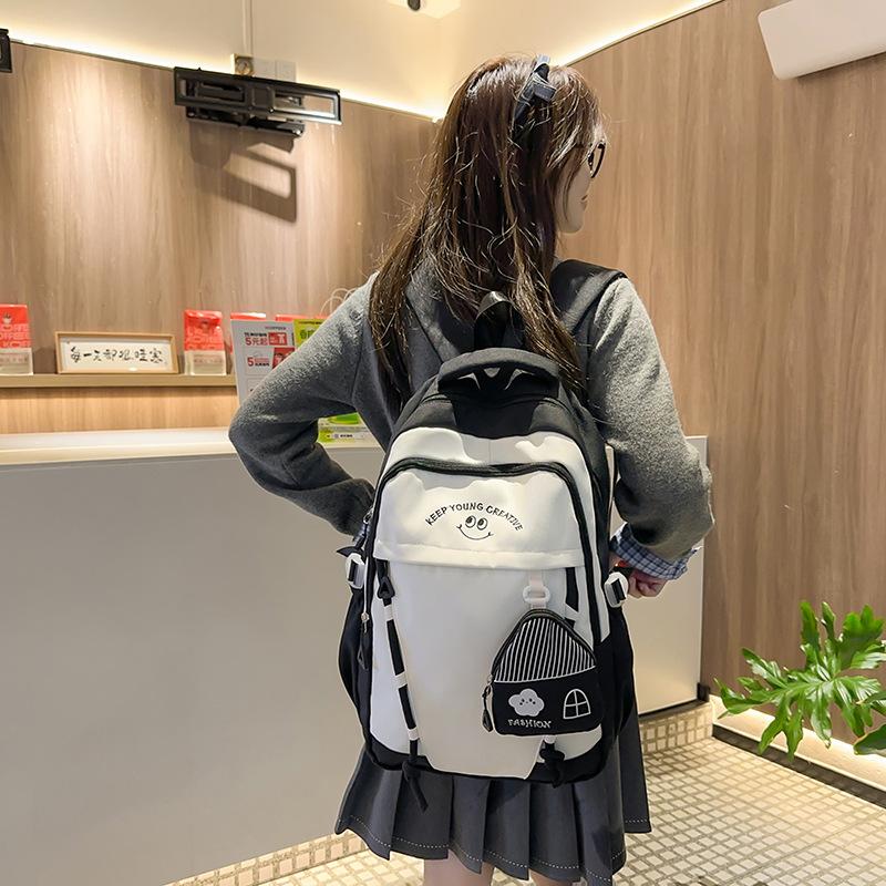 Schoolbag College Style School Bag Women's Versatile Contrast Color Large Capacity Backpack Junior High School High School Student Lightweight