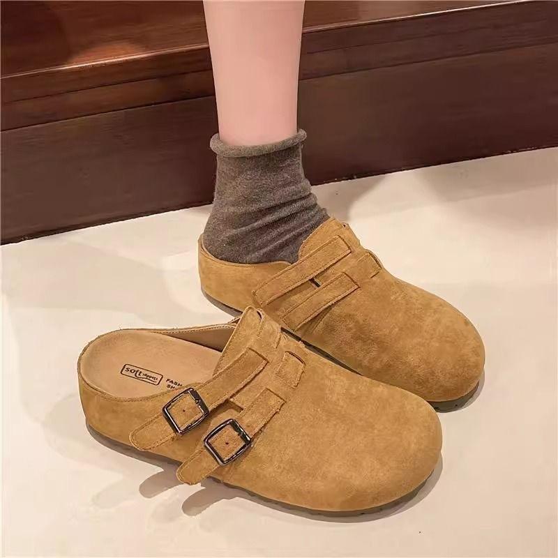 Обувь ленивые полутапочки не устают ноги носить мягкая кожа мягкая подошва крутые тапочки сумка голова повседневная ретро обувь boken женщины 35 верблюд 3339₽