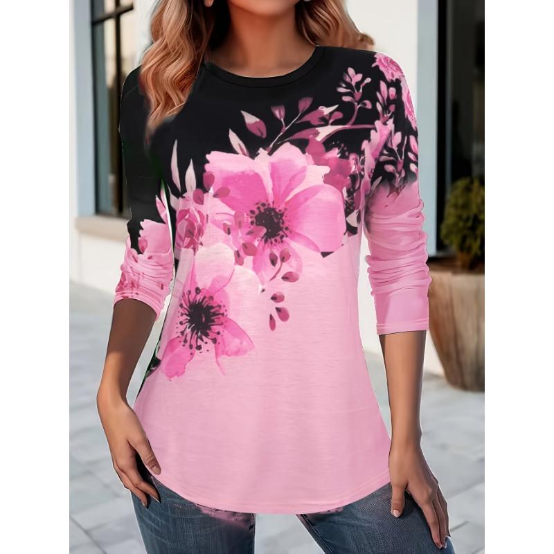 Fashion Floral 3D Print Crew Neck Long Sleeve T-Shirt Fashion Pattern Women Clothing Casual Y2k Clothes Harajuku Female Clothing Tops