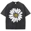 Simple Beautiful Sunflower Prints Washed TShirts Women Cottont Shirts ONeck Oversized Acid Wash Tops Vintage Woman Streetwear