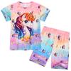 1615 Flame Retardant Digital 3D Girl Unicorn Short-sleeved and Shorts Home Suit, Suitable for Girls Aged 3 To 8