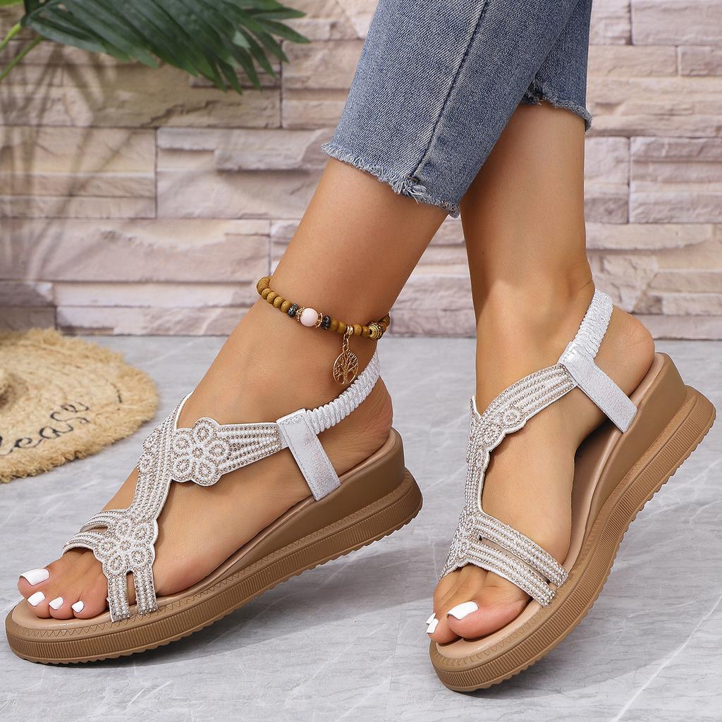 2025 summer new muffin platform sandals fairy wind water diamond fish mouth casual wedge heel beach sandals