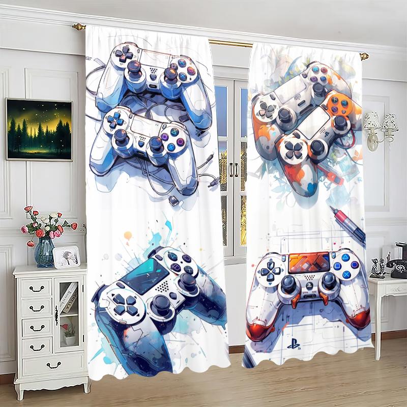 Set Of 2 Game Machine Printed Curtain Polyester Material Suitable Bedroom Curtains Living Room Decoration Perfect For Sitting