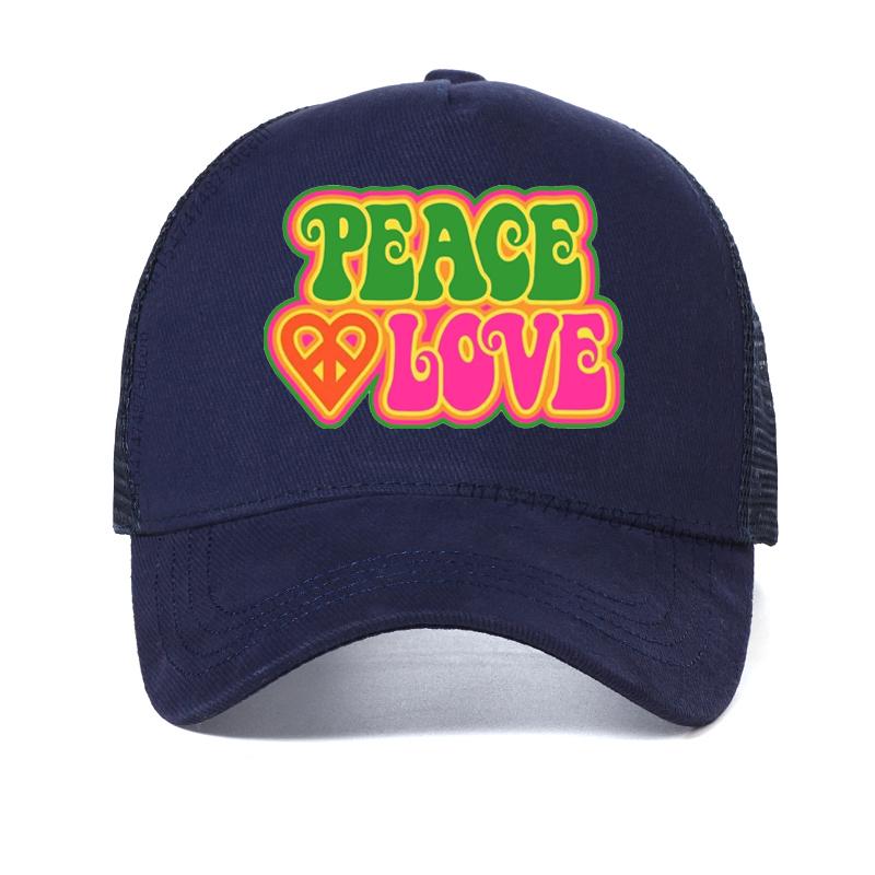 

Peace Love hat Summer Women sunhat Leisure men Adjustable Snapback hats Cool Summer Breathable Baseball Cap Adjustable темно-синього кольору
