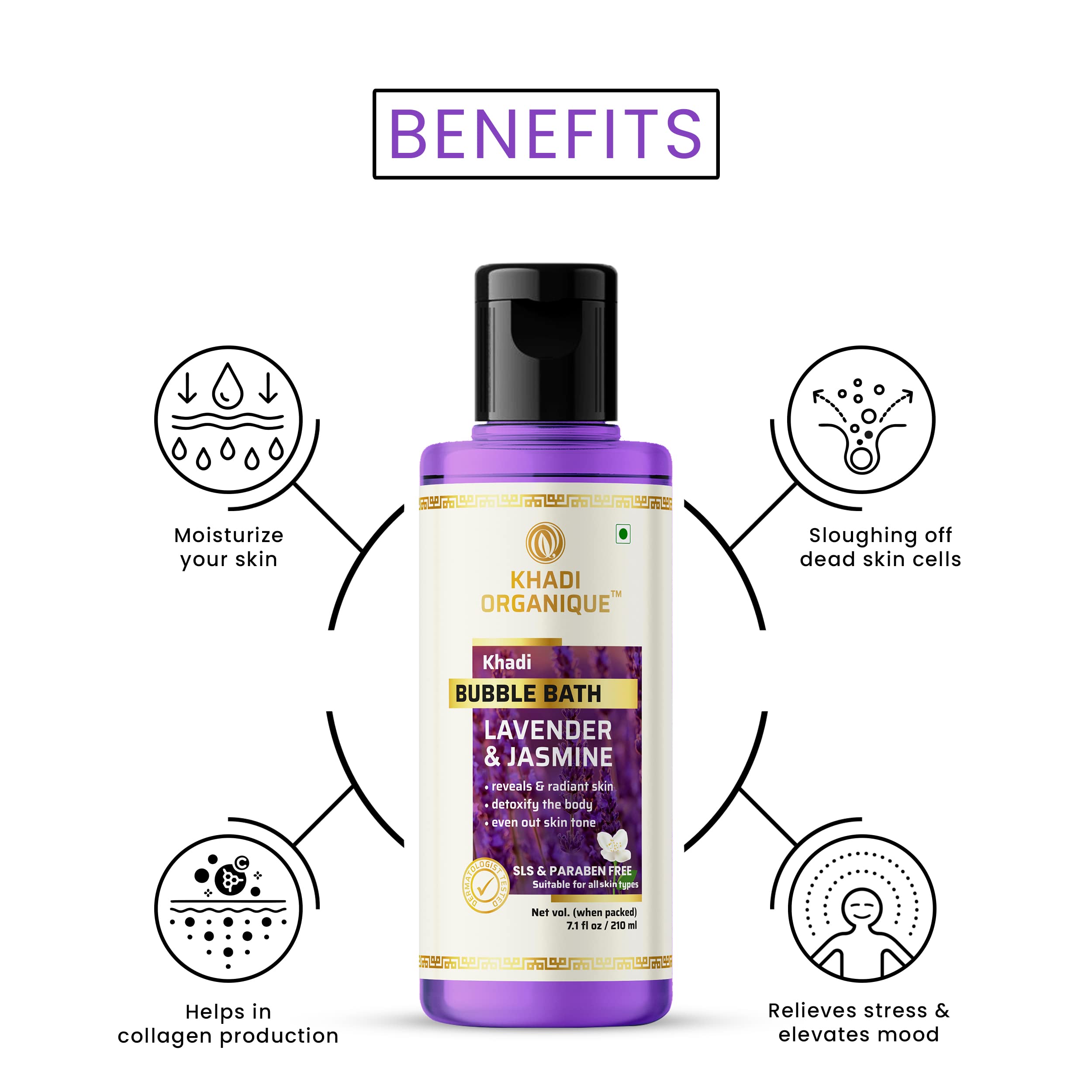 Khadi Organique Lavender & Jasmine Bubble Bath SLS and Paraben Free - Luxurious Aromatherapy with Natural Ingredients for Stress Relief