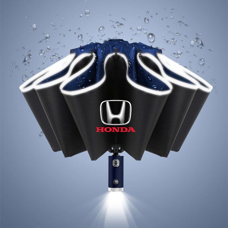 Car Reverse Folding Umbrella With LED Flashlight Reflective Stripe Umbrella For Honda Fit Civic Accord 7 8 9 10 Pilot City Jazz