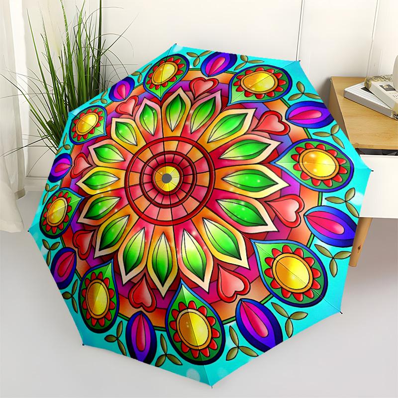 

1pc Mandala Print Automatic Open/Close Umbrella - All-Season Portable Umbrella for Women/Men yy251213040