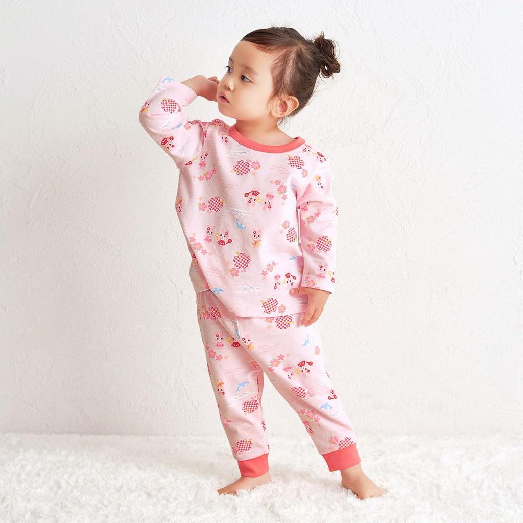 MIKIHOUSE HOT BISCUITS Long Sleeve Pajamas for Boys and Girls, Baby/Kids' Clothing, Pink, 90cm, 70-7340-146