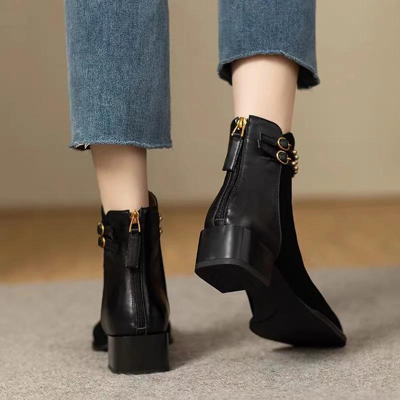 Shoes for Women 2025 Korean Fashion Square Toe Women's Boots Simple All-match Black Ankle Boots Stylish Office Ladies Shoes