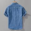 Summer Casual Denim Short Sleeve Shirts Men Clothing Pure Cotton Slim and Thin Soft Streetwear