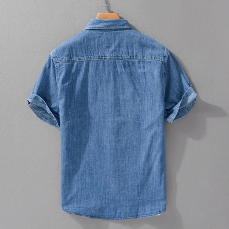 Summer Casual Denim Short Sleeve Shirts Men Clothing Pure Cotton Slim and Thin Soft Streetwear