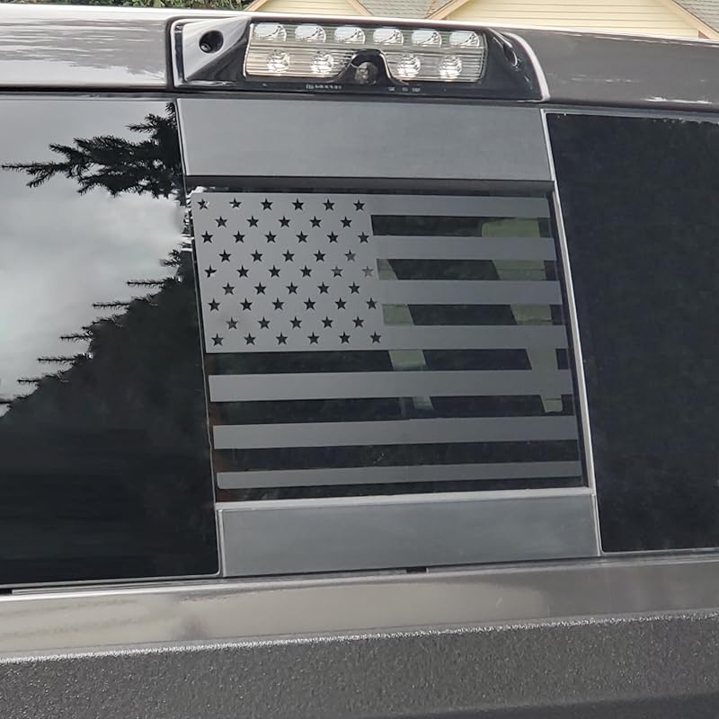 Rear Middle Window Decal Fits For Chevy Colorado GMC Canyon 2015-2025 Back Sliding Window Matte Black American USA Flag Sticker (Equipped With Red