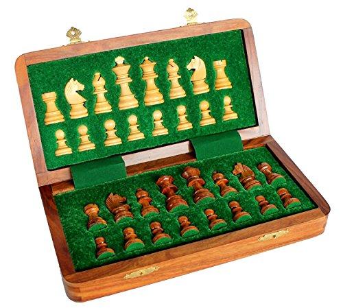 StonKraft Handcrafted Premium Wood 31 x 31 cm Chess Set - Rosewood Folding Magnetic Set with Storage